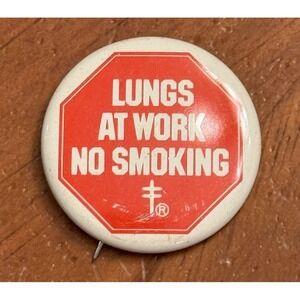 Lungs At Work No Smoking Small Red Vintage Pinback Button Pin Round Circle